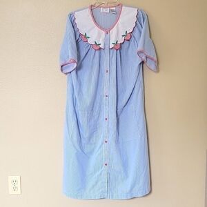 Kelly Reed Vintage Striped Apple Applique Button Front Nightgown - Size Medium